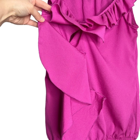 Milano Fuchsia Ruffle Front Smocked Hem Sleeveless Blouse - Picture 5 of 9